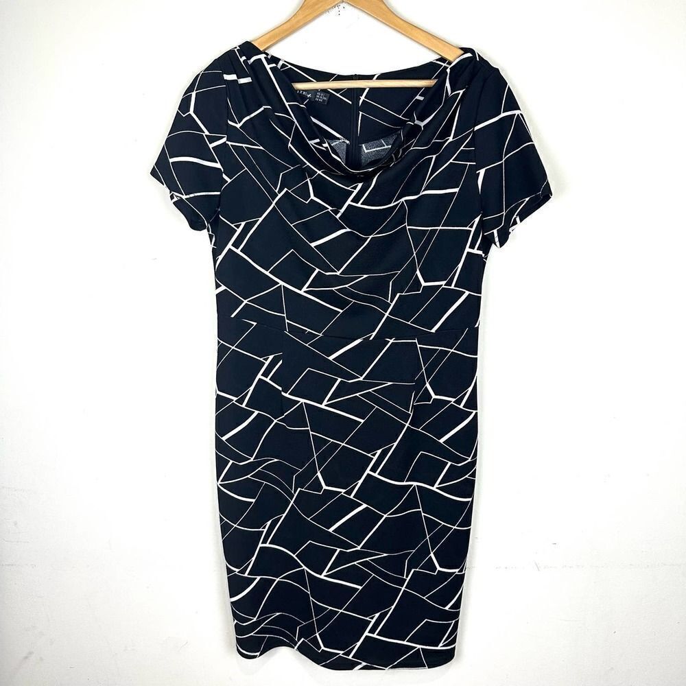 Veljie Black and White Patterned Short Sleeve‎ Dress 12 XXL Read